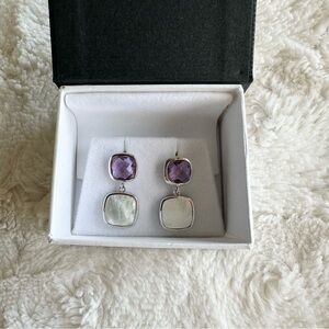 Simona Drop Earrings Purple Sterling Silver Amethyst Mother of Pearl Square NEW